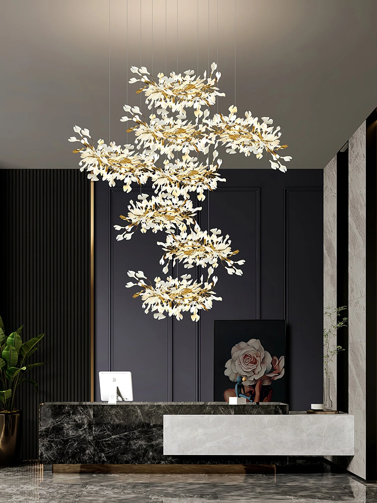 Gingko Leaves Ceramics Spiral Branch Chandelier - Image 108