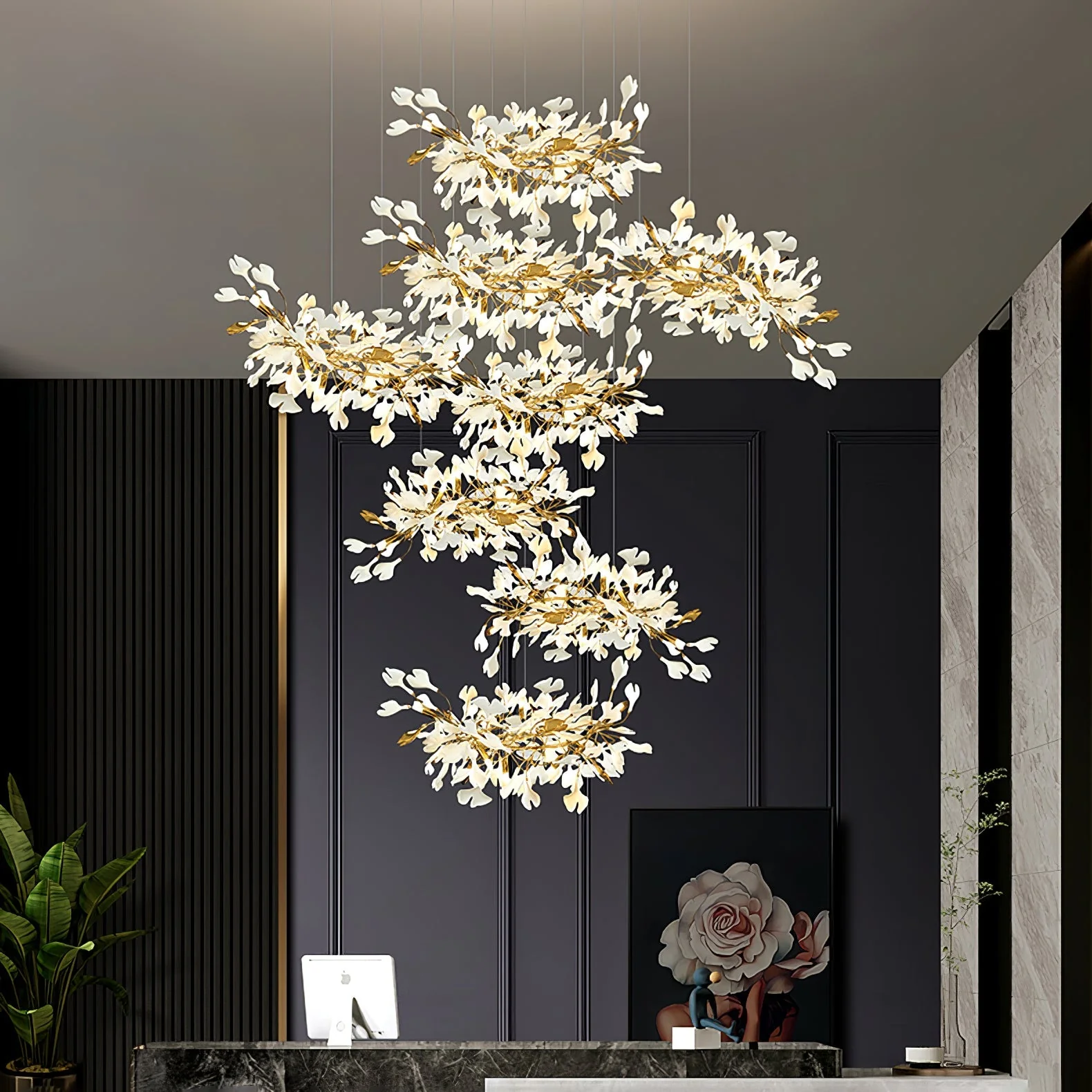 Gingko Leaves Ceramics Spiral Branch Chandelier - Image 109