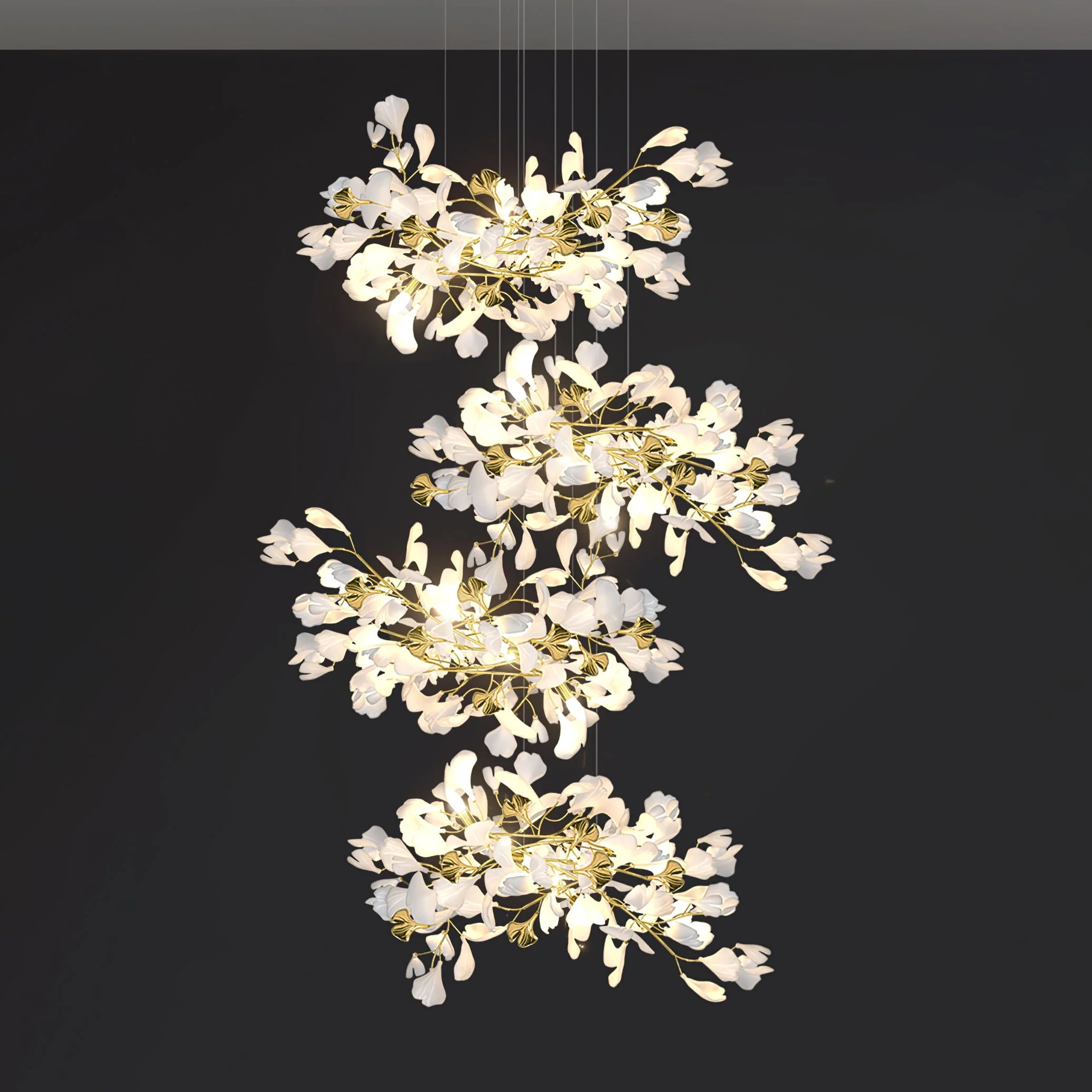 Gingko Leaves Ceramics Spiral Branch Chandelier - Image 110