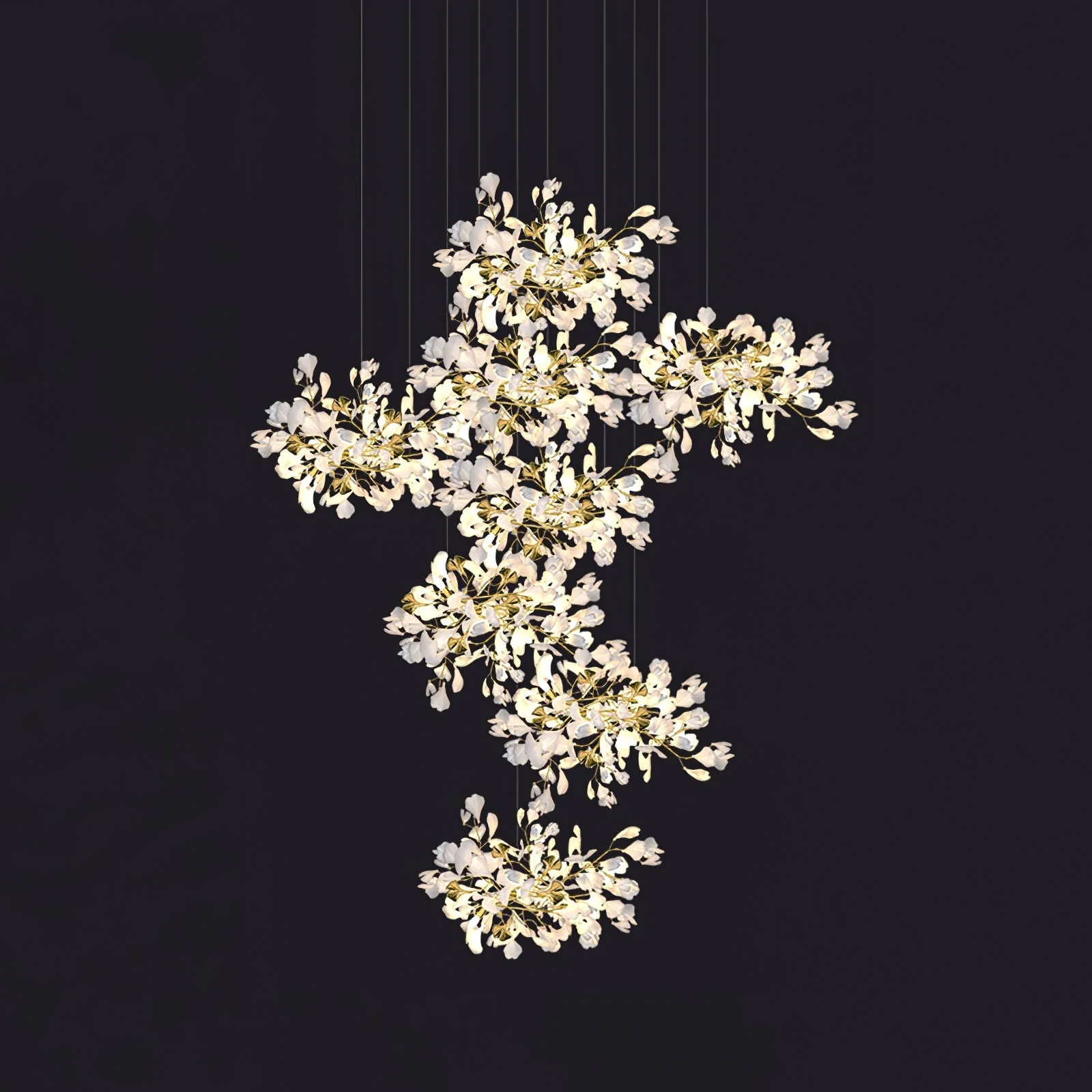 Gingko Leaves Ceramics Spiral Branch Chandelier - Image 112