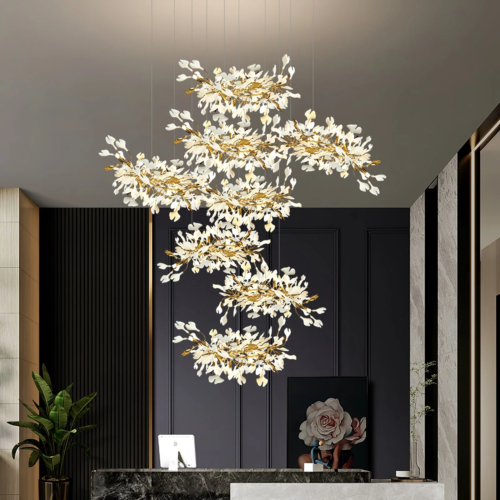 Gingko Leaves Ceramics Spiral Branch Chandelier - Image 116