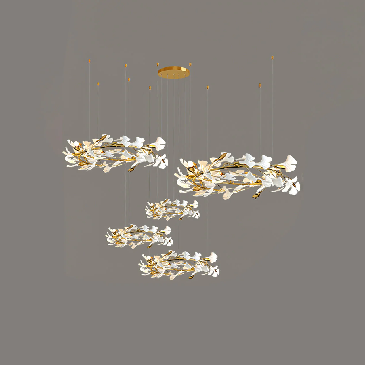 Gingko Leaves Ceramics Spiral Branch Chandelier - Image 121