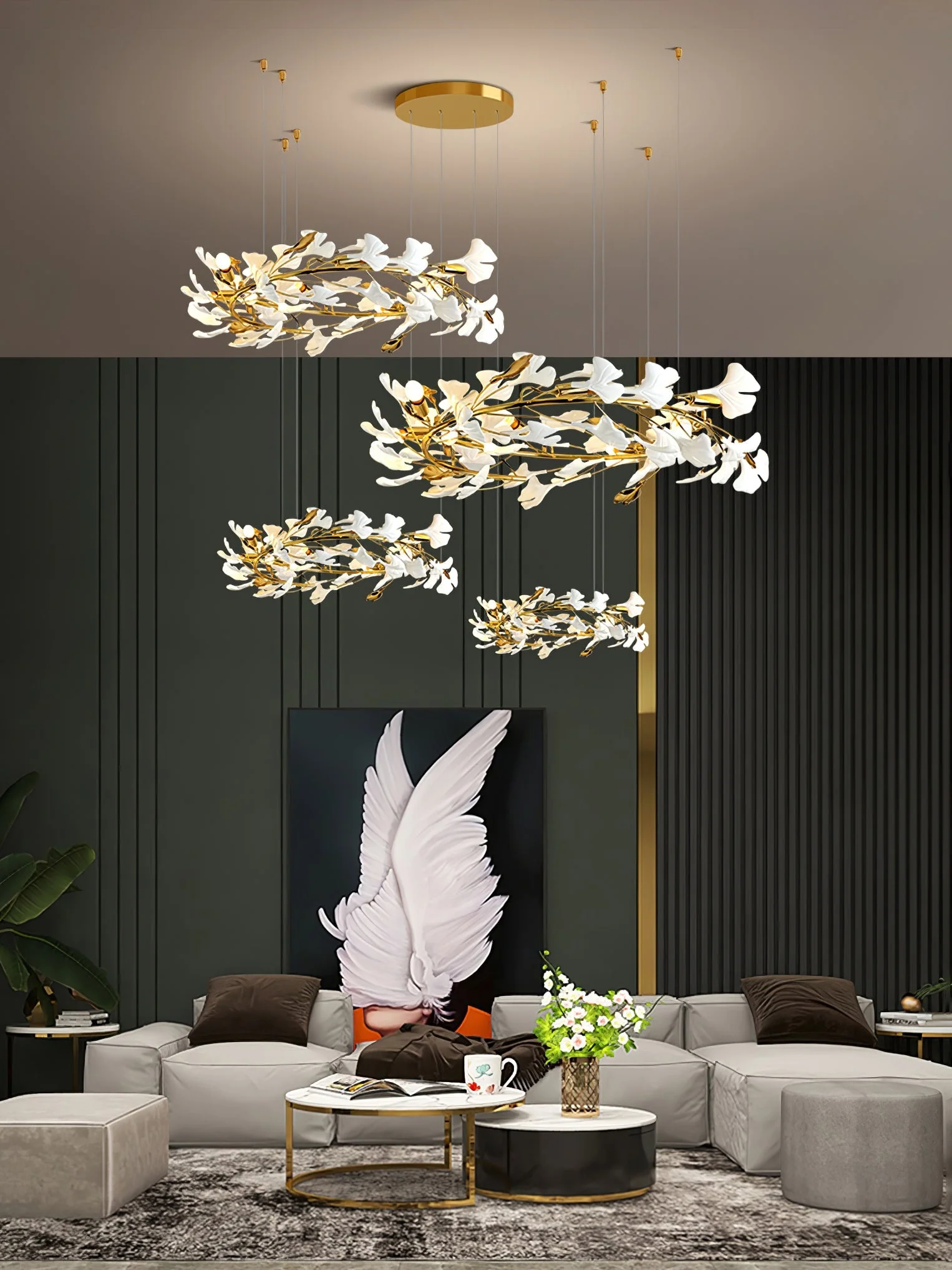 Gingko Leaves Ceramics Spiral Branch Chandelier - Image 122