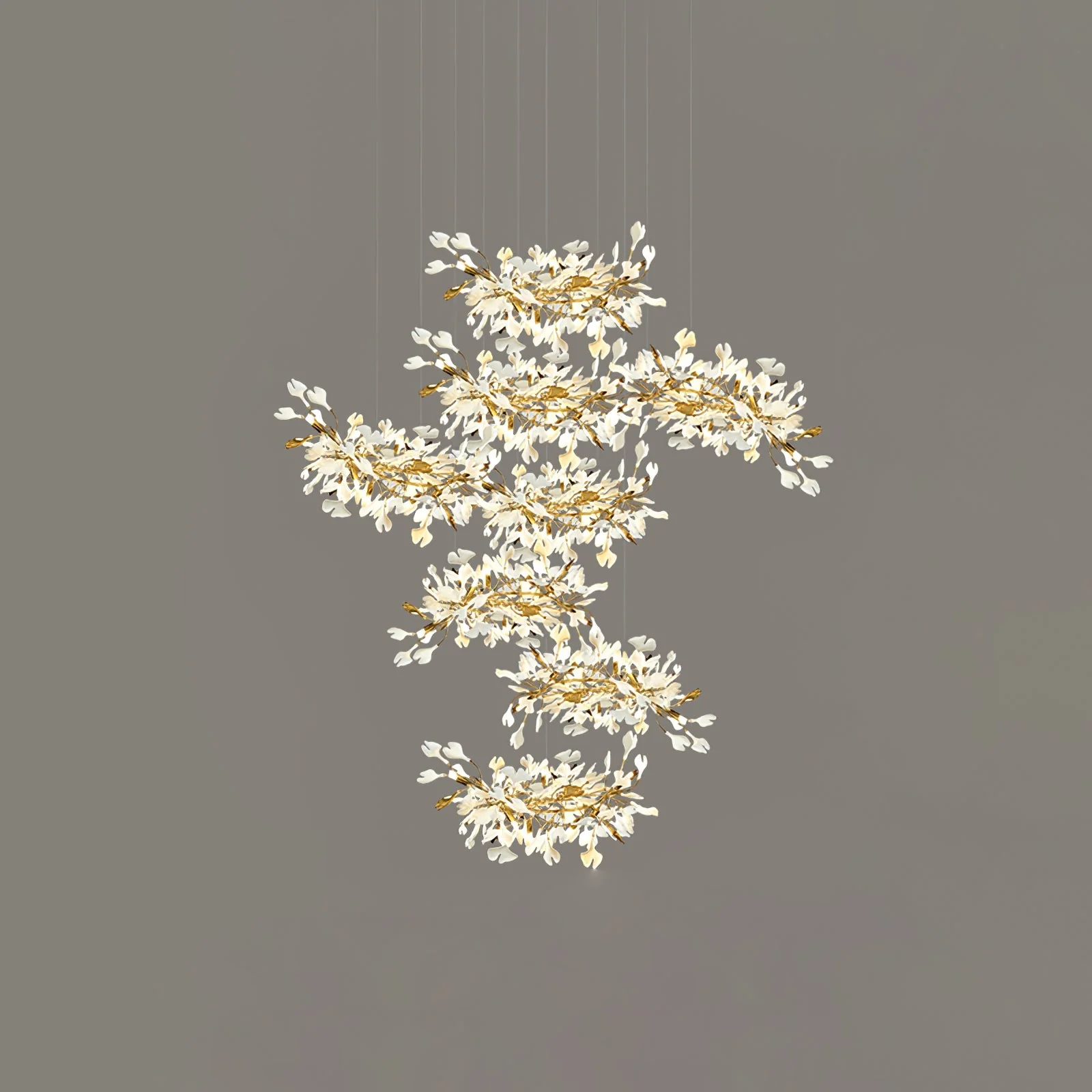 Gingko Leaves Ceramics Spiral Branch Chandelier - Image 123