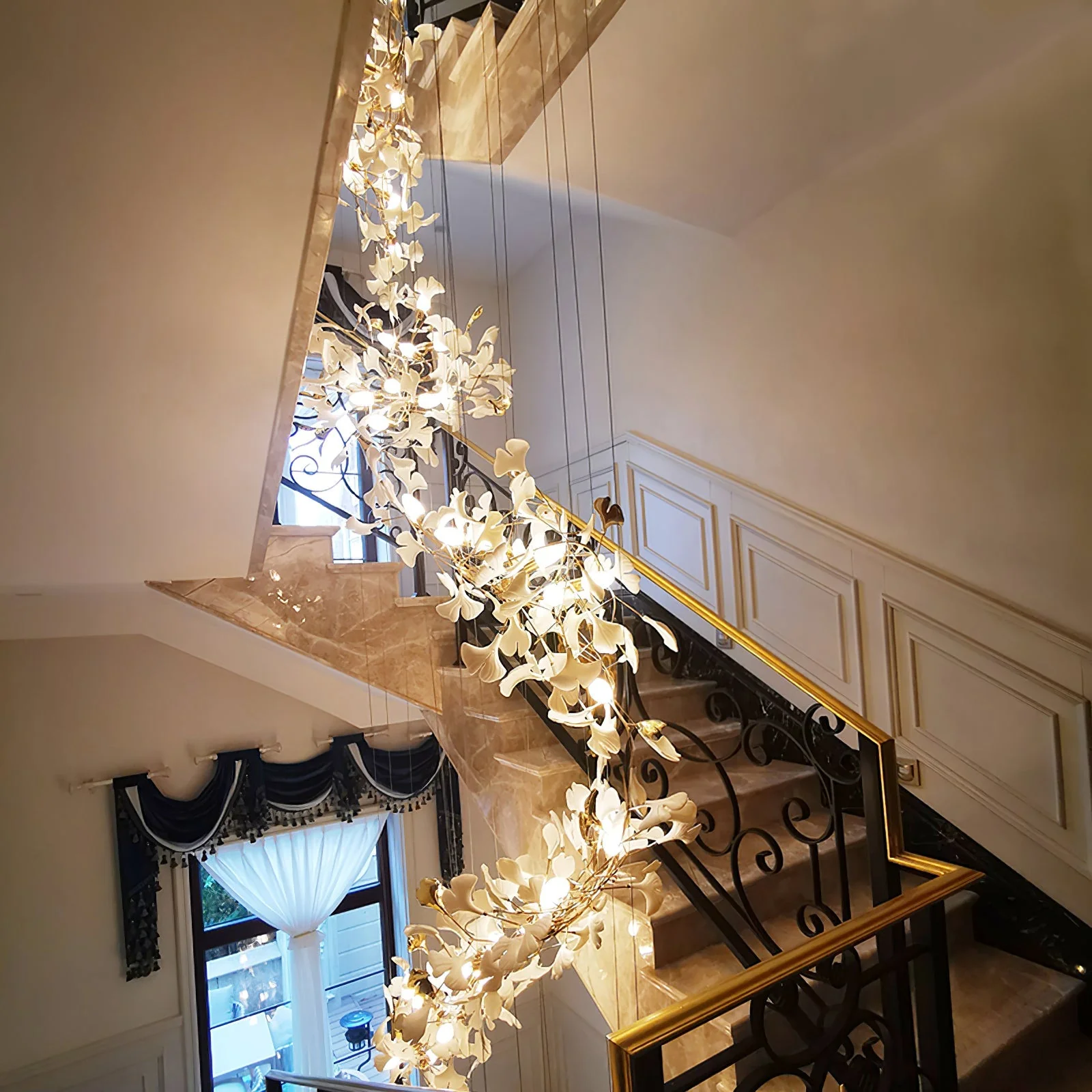 Gingko Leaves Ceramics Spiral Branch Chandelier - Image 3