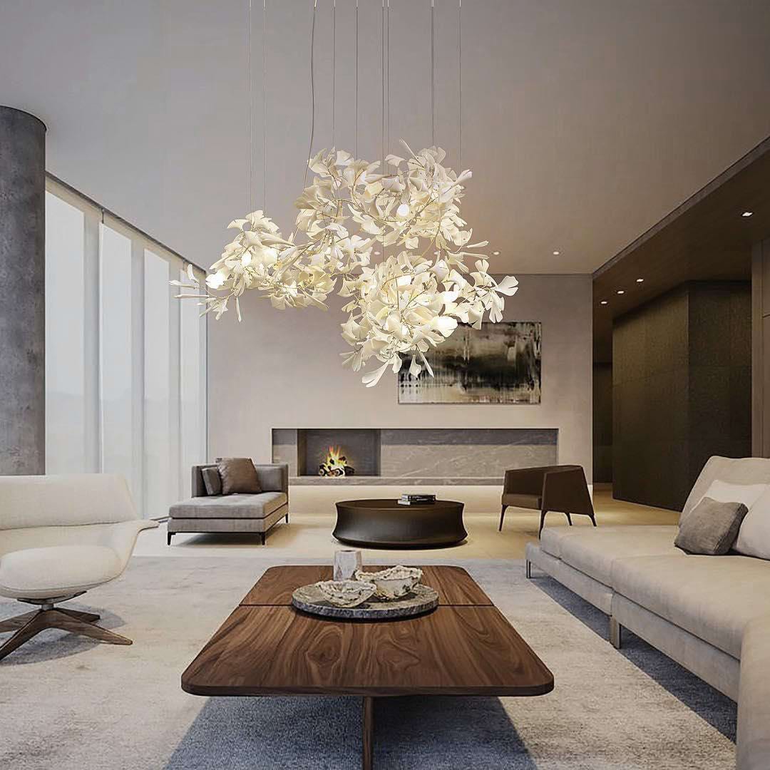 Gingko Leaves Ceramics Spiral Branch Chandelier - Image 37
