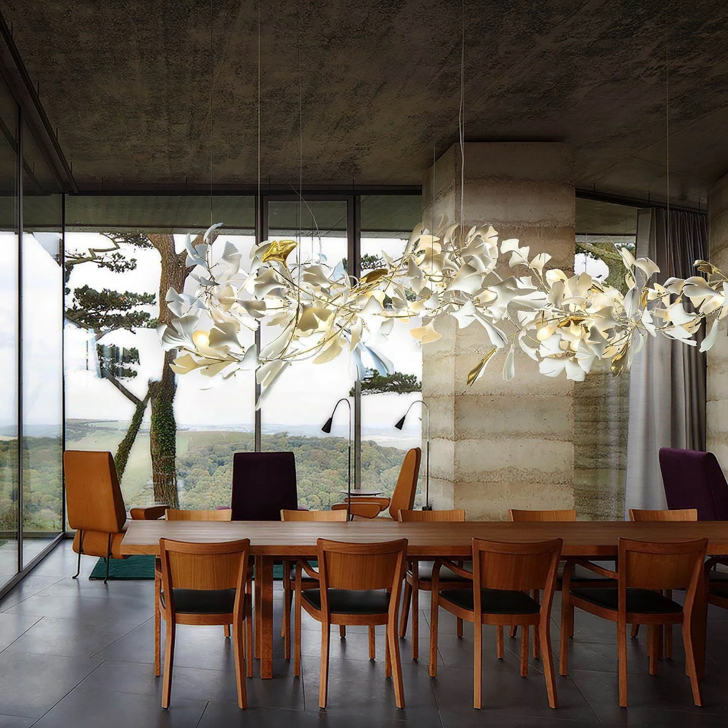 Gingko Leaves Ceramics Spiral Branch Chandelier - Image 4