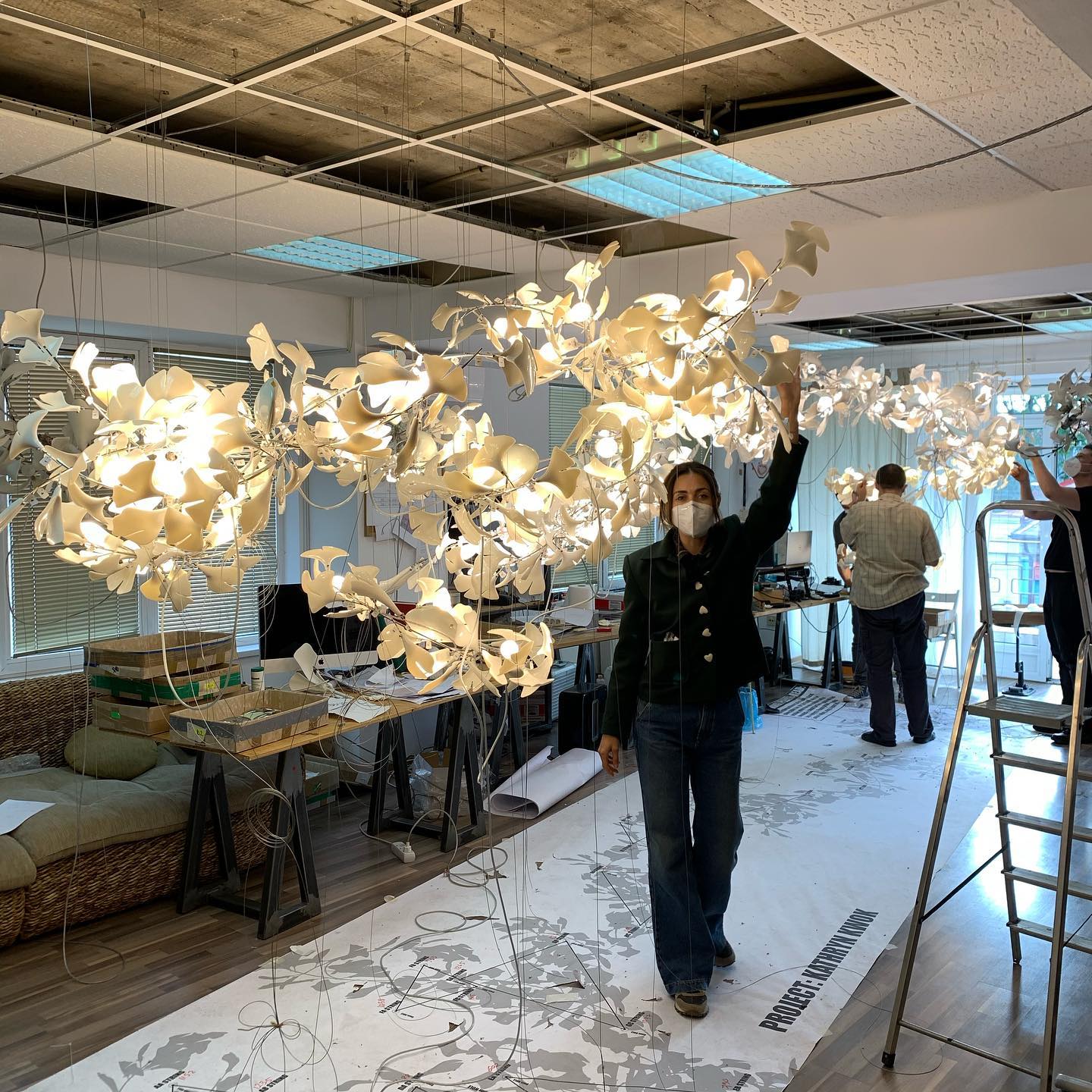 Gingko Leaves Ceramics Spiral Branch Chandelier - Image 69