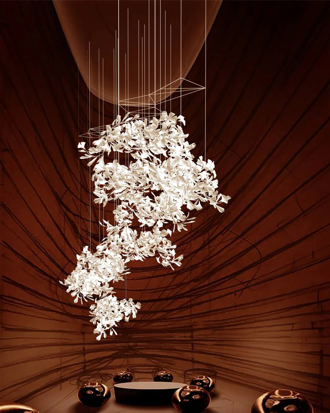 Gingko Leaves Ceramics Spiral Branch Chandelier - Image 73