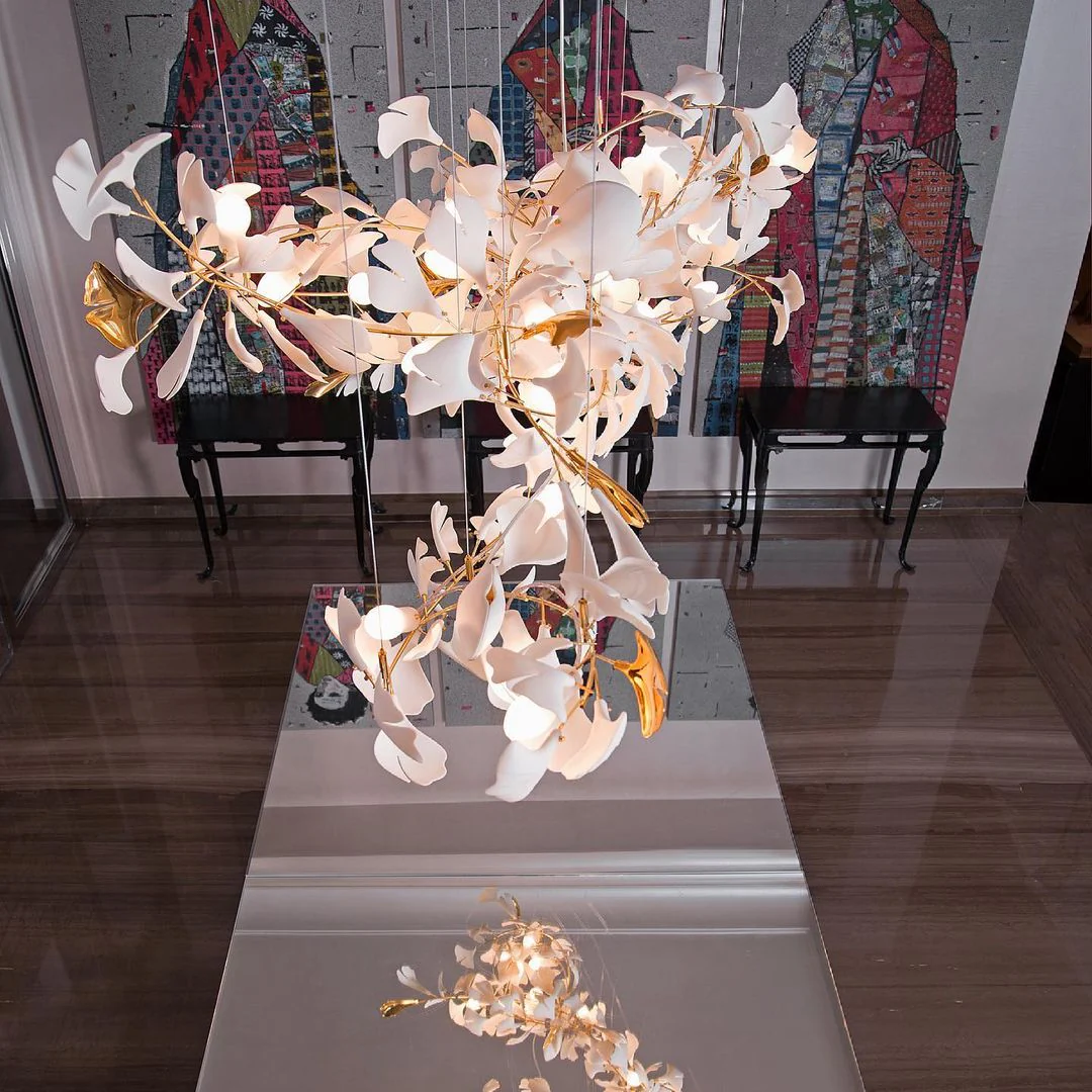 Gingko Leaves Ceramics Spiral Branch Chandelier - Image 83