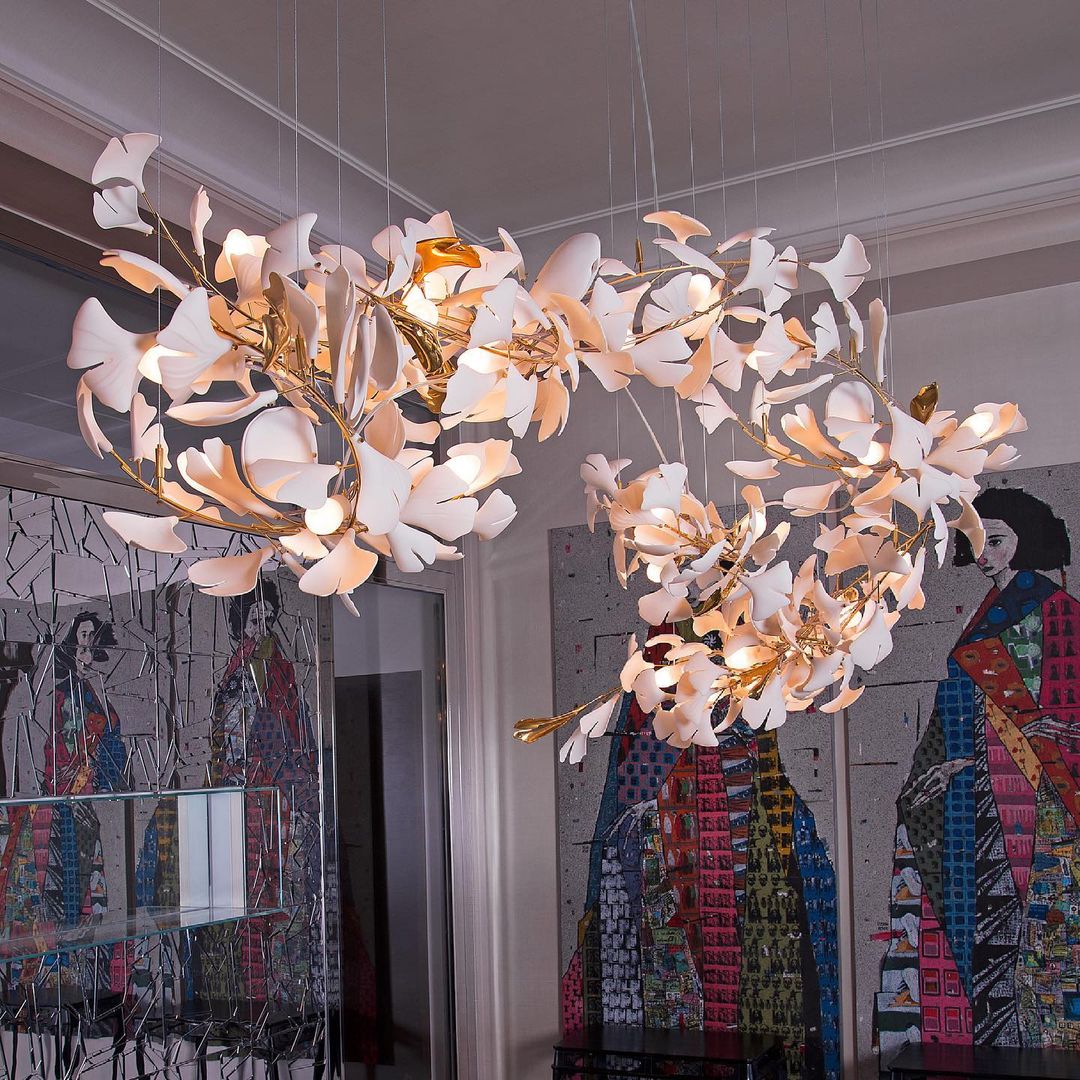Gingko Leaves Ceramics Spiral Branch Chandelier - Image 85