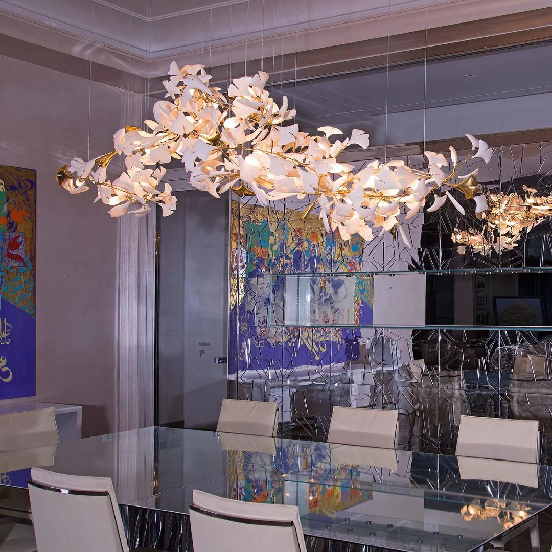 Gingko Leaves Ceramics Spiral Branch Chandelier - Image 86