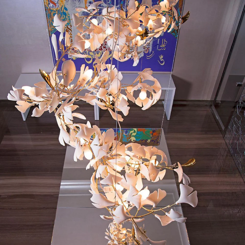 Gingko Leaves Ceramics Spiral Branch Chandelier - Image 87