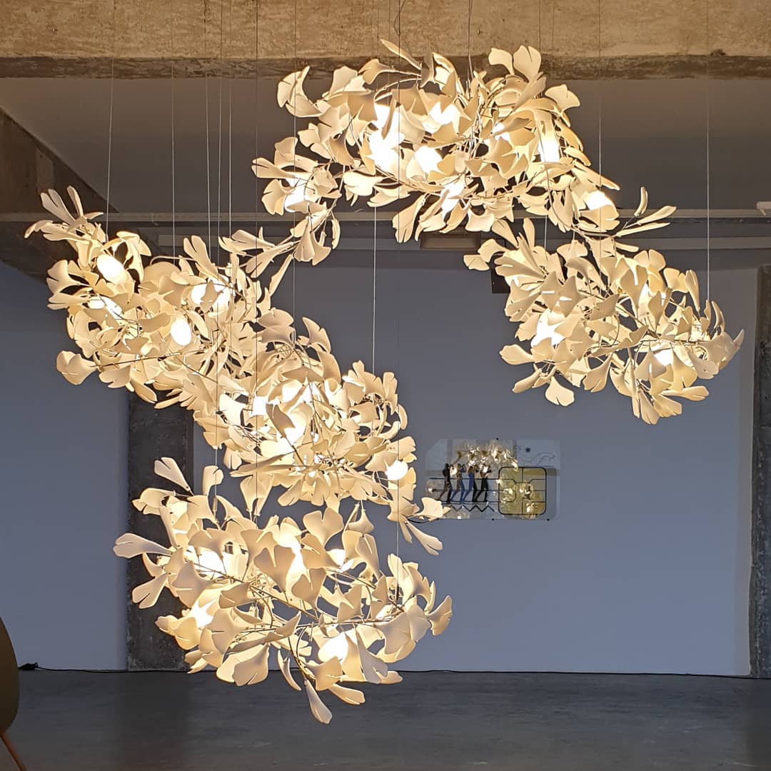 Gingko Leaves Ceramics Spiral Branch Chandelier - Image 93