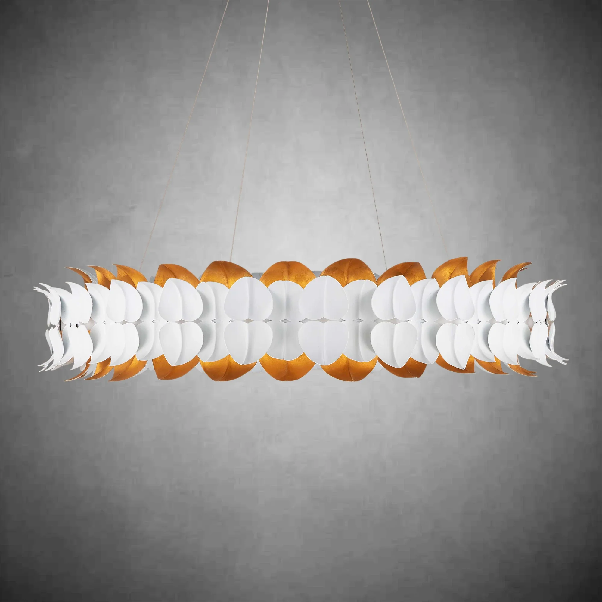 Darla Hand-Sculpted Leaves Chandelier 39'' White Gold Illuminated Fixture - Image 2