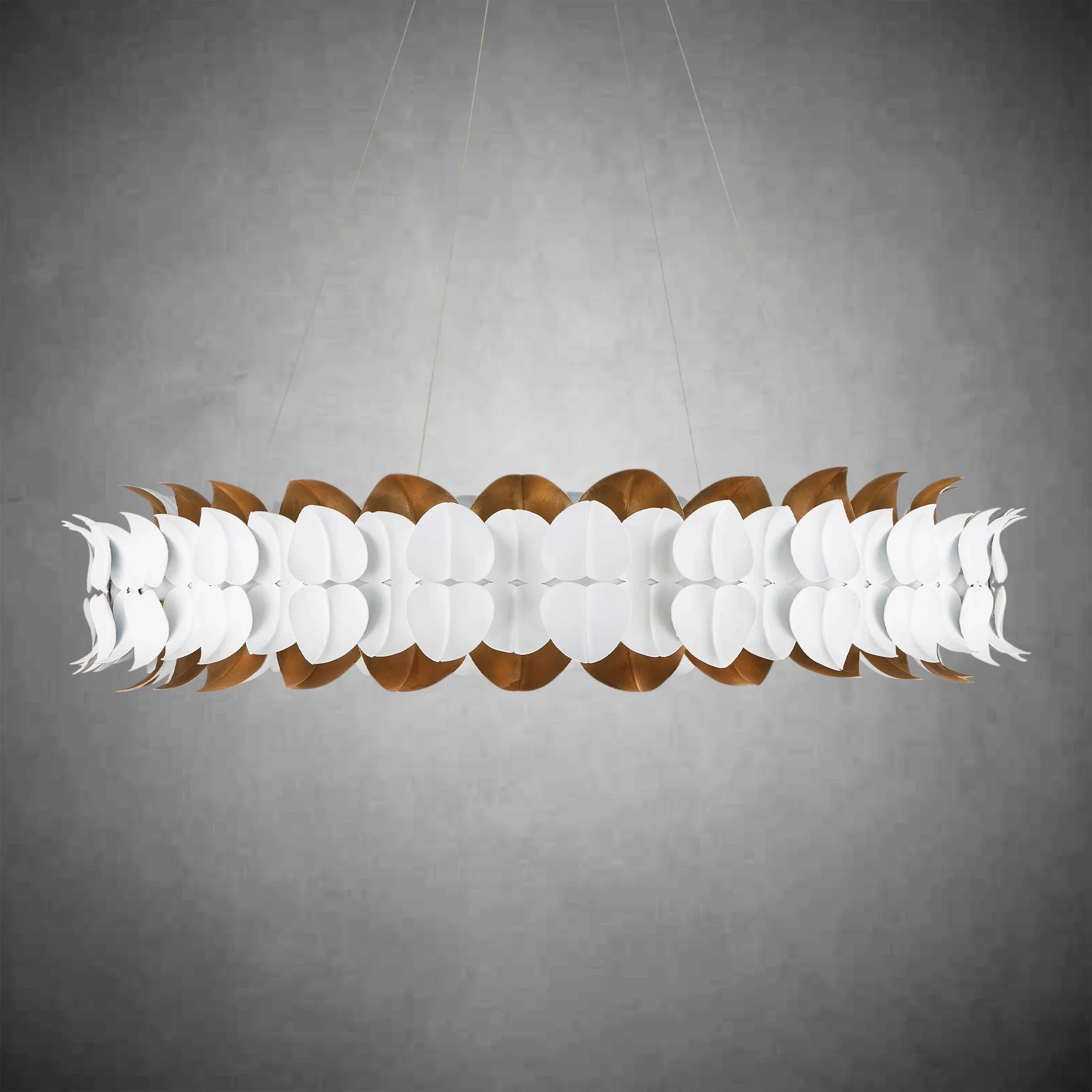 Darla Hand-Sculpted Leaves Chandelier 39'' White Gold Illuminated Fixture - Image 3