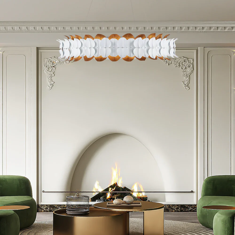 Darla Hand-Sculpted Leaves Chandelier 39'' White Gold Illuminated Fixture - Image 4