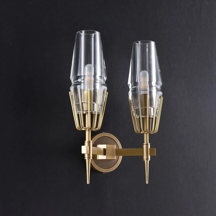 David Double Red Wine Glass Wall Sconce, Brass - Image 3