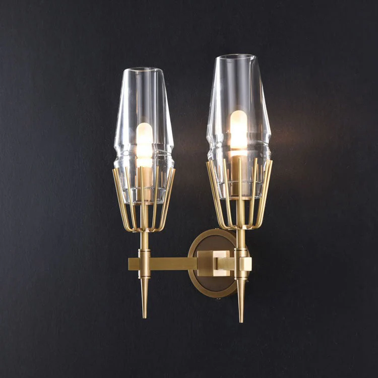 David Double Red Wine Glass Wall Sconce, Brass - Image 4