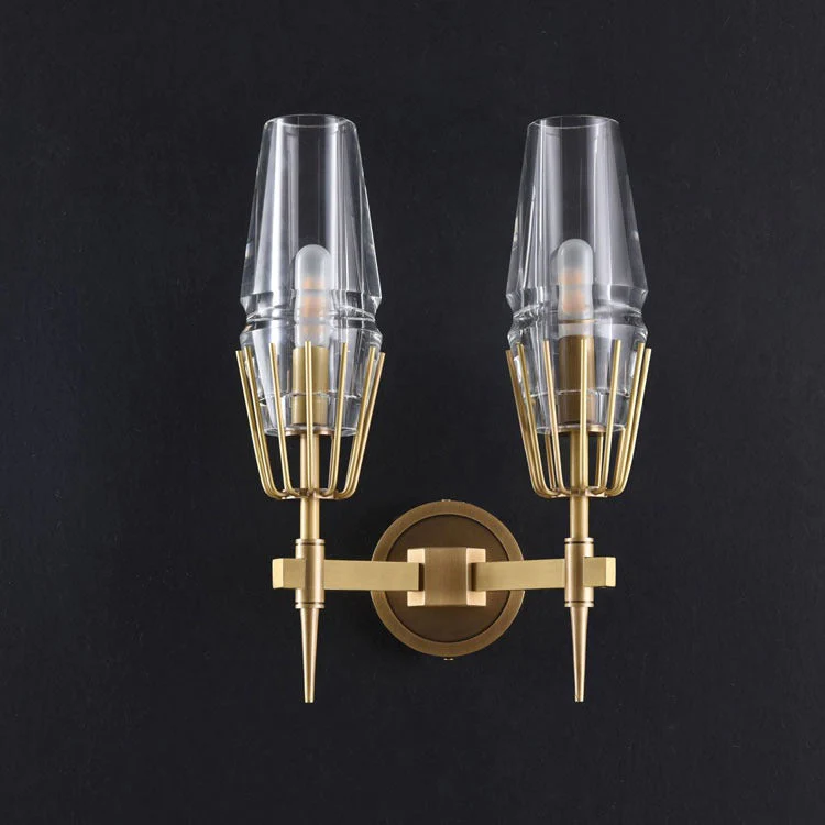 David Double Red Wine Glass Wall Sconce, Brass - Image 7