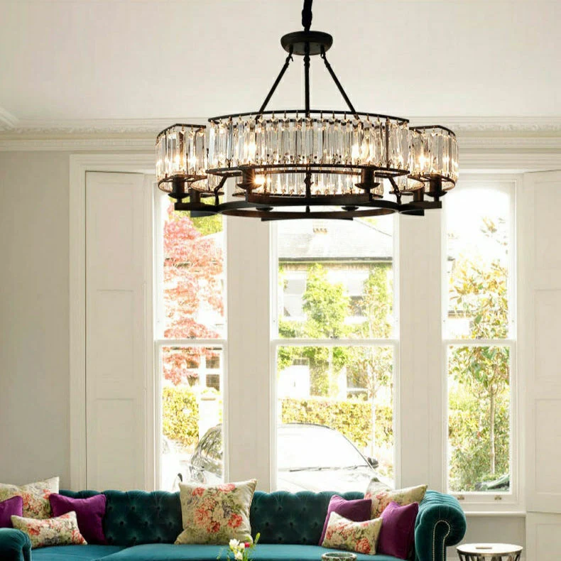 Decorative 6/ 8/ 10/ 12-Light Crystal Ceiling Chandelier Triangular Prism Island Light Fixture Metal Shade for Living Room - Image 12