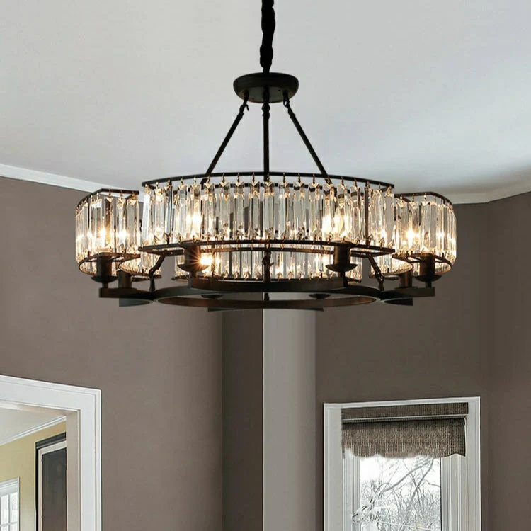 Decorative 6/ 8/ 10/ 12-Light Crystal Ceiling Chandelier Triangular Prism Island Light Fixture Metal Shade for Living Room - Image 13