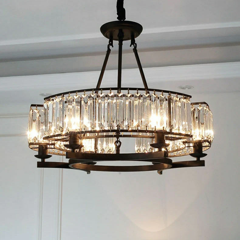 Decorative 6/ 8/ 10/ 12-Light Crystal Ceiling Chandelier Triangular Prism Island Light Fixture Metal Shade for Living Room - Image 14