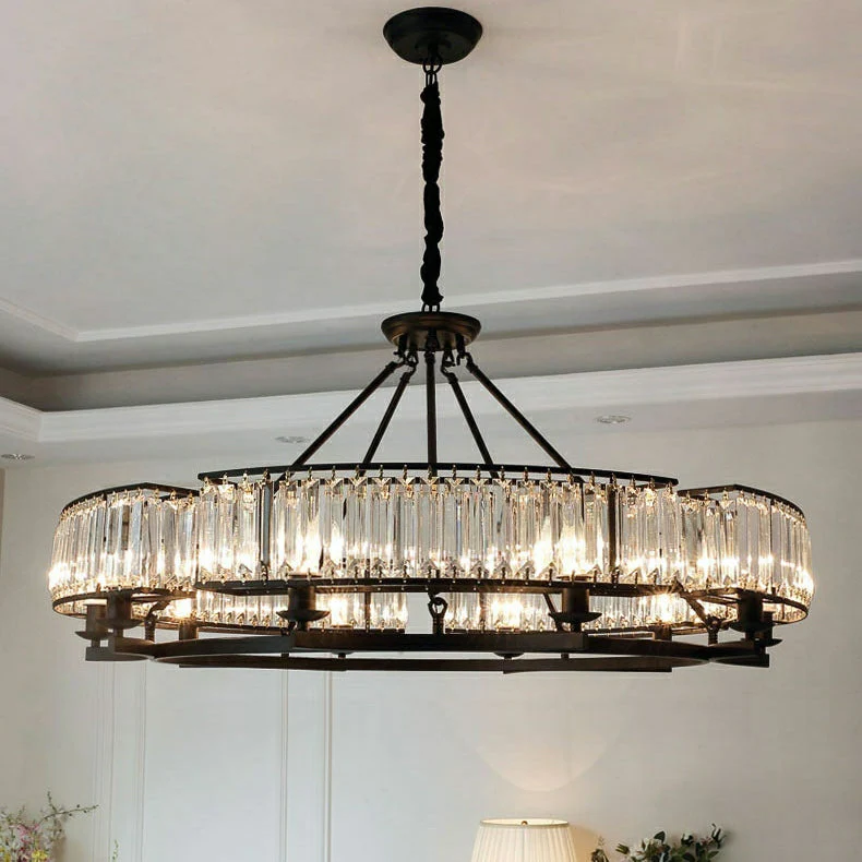 Decorative 6/ 8/ 10/ 12-Light Crystal Ceiling Chandelier Triangular Prism Island Light Fixture Metal Shade for Living Room - Image 16