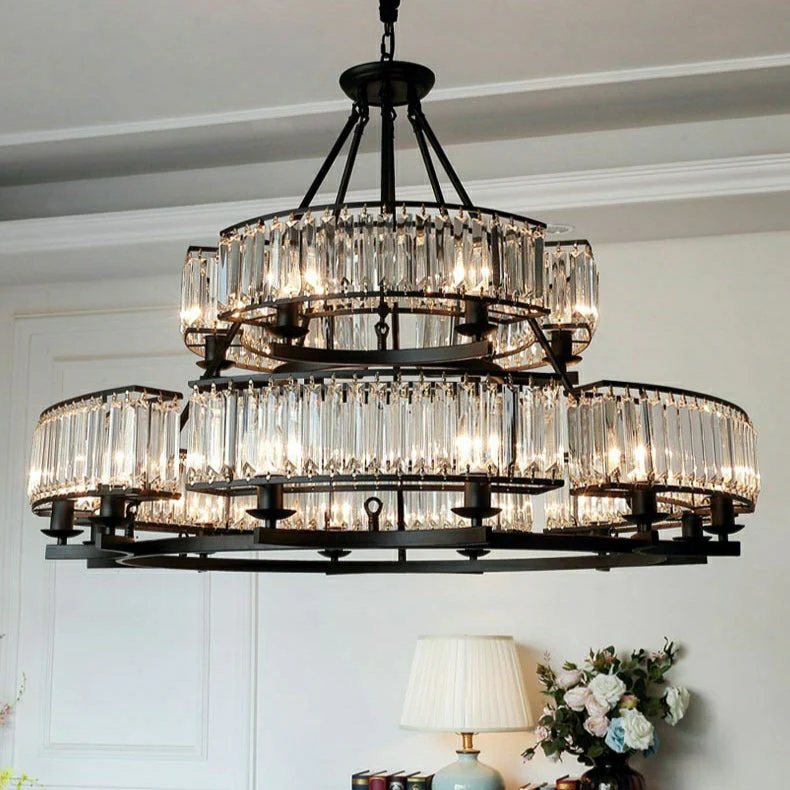 Decorative 6/ 8/ 10/ 12-Light Crystal Ceiling Chandelier Triangular Prism Island Light Fixture Metal Shade for Living Room - Image 18