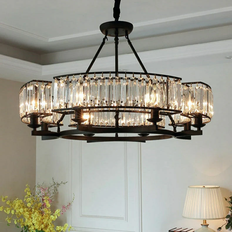 Decorative 6/ 8/ 10/ 12-Light Crystal Ceiling Chandelier Triangular Prism Island Light Fixture Metal Shade for Living Room - Image 3