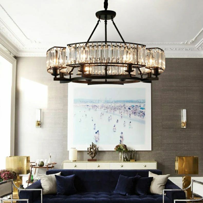 Decorative 6/ 8/ 10/ 12-Light Crystal Ceiling Chandelier Triangular Prism Island Light Fixture Metal Shade for Living Room - Image 4