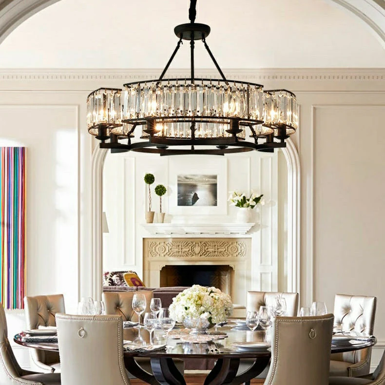 Decorative 6/ 8/ 10/ 12-Light Crystal Ceiling Chandelier Triangular Prism Island Light Fixture Metal Shade for Living Room - Image 5