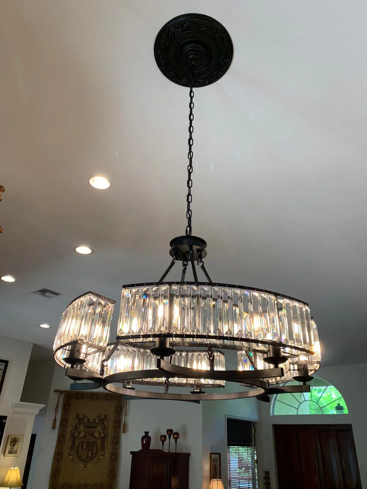 Decorative 6/ 8/ 10/ 12-Light Crystal Ceiling Chandelier Triangular Prism Island Light Fixture Metal Shade for Living Room - Image 6