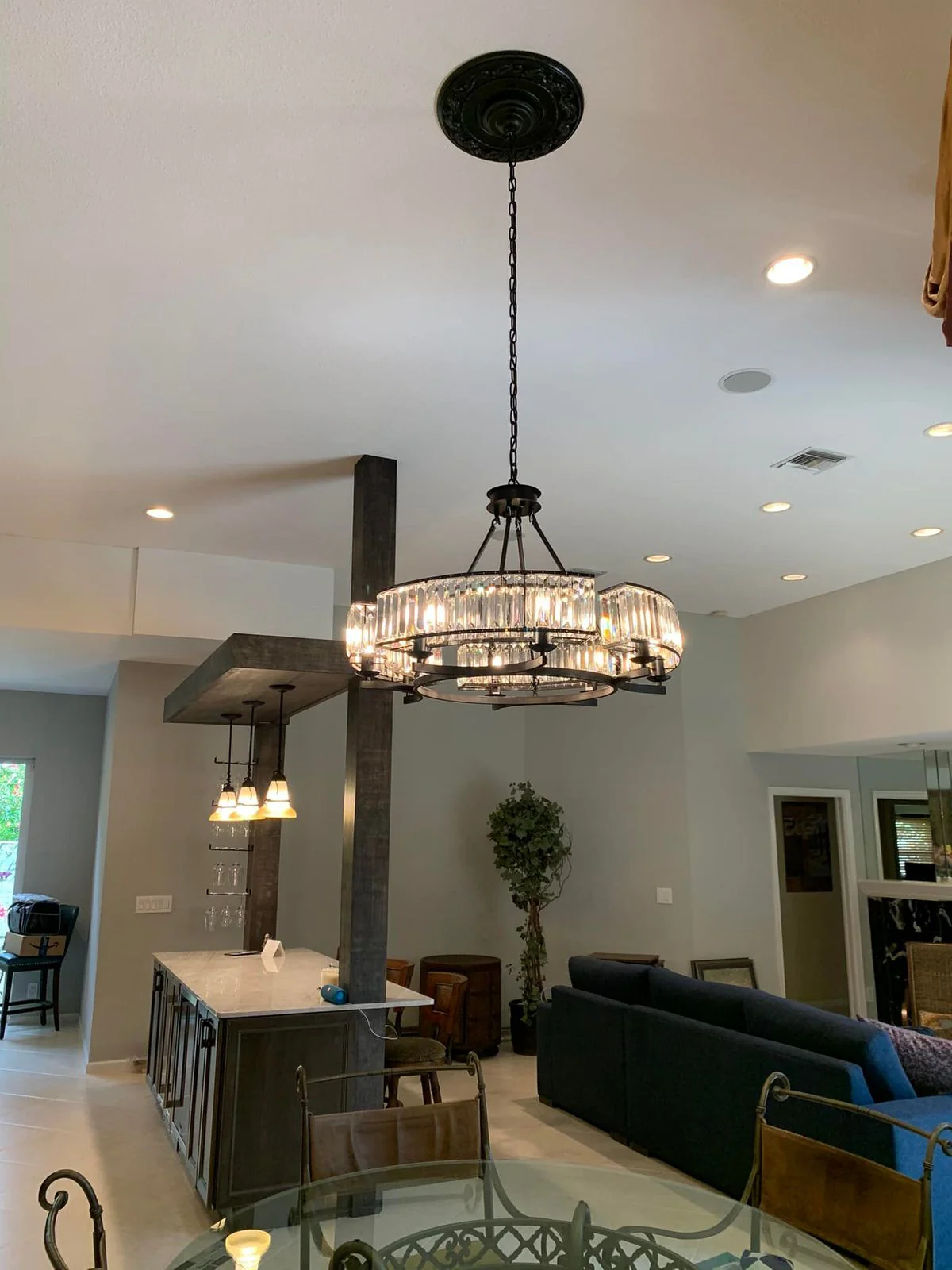 Decorative 6/ 8/ 10/ 12-Light Crystal Ceiling Chandelier Triangular Prism Island Light Fixture Metal Shade for Living Room - Image 7