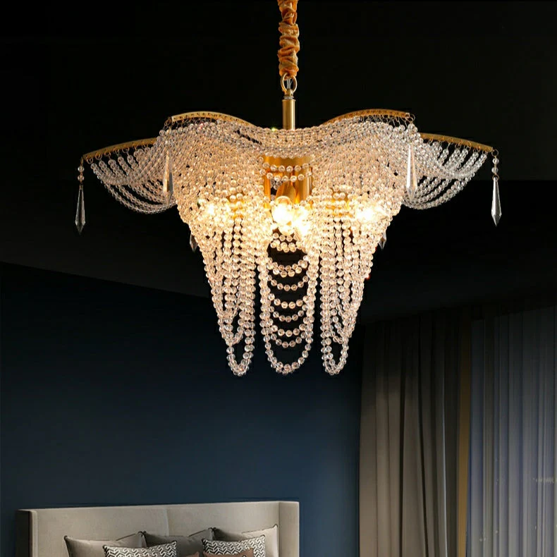 Decorative Beaded Crystal Brass Chandelier Elegant Ceiling Light Fixture For Living Room/ Bedroom - Image 10