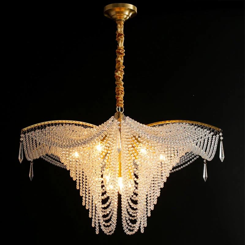 Decorative Beaded Crystal Brass Chandelier Elegant Ceiling Light Fixture For Living Room/ Bedroom - Image 13