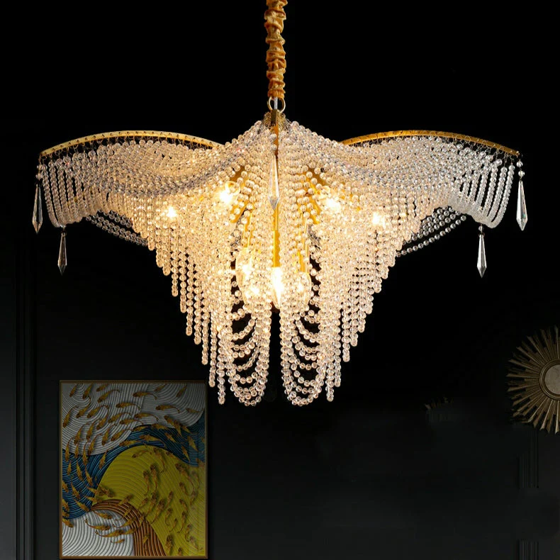 Decorative Beaded Crystal Brass Chandelier Elegant Ceiling Light Fixture For Living Room/ Bedroom - Image 2