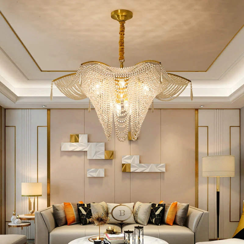 Decorative Beaded Crystal Brass Chandelier Elegant Ceiling Light Fixture For Living Room/ Bedroom - Image 3