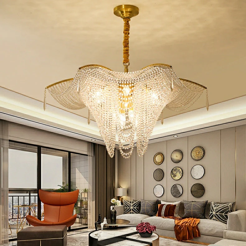 Decorative Beaded Crystal Brass Chandelier Elegant Ceiling Light Fixture For Living Room/ Bedroom - Image 4