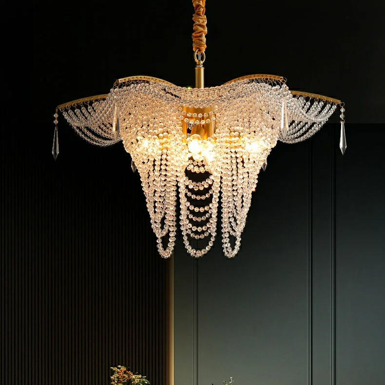 Decorative Beaded Crystal Brass Chandelier Elegant Ceiling Light Fixture For Living Room/ Bedroom - Image 5