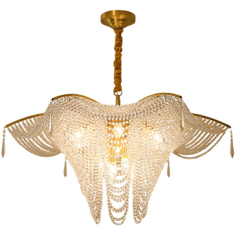 Decorative Beaded Crystal Brass Chandelier Elegant Ceiling Light Fixture For Living Room/ Bedroom - Image 6