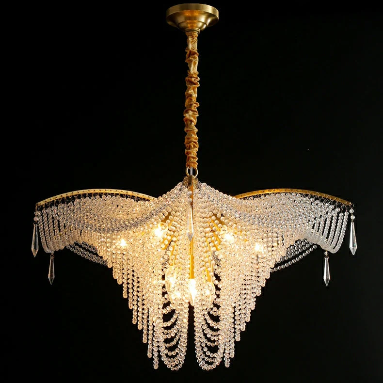 Decorative Beaded Crystal Brass Chandelier Elegant Ceiling Light Fixture For Living Room/ Bedroom - Image 8