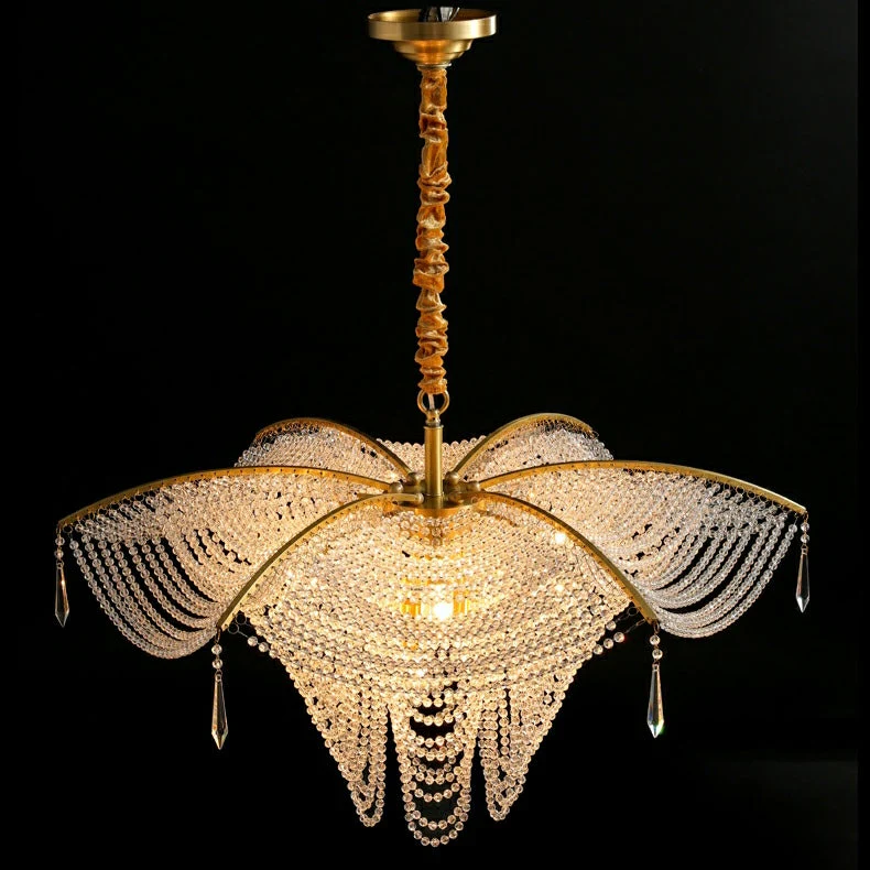 Decorative Beaded Crystal Brass Chandelier Elegant Ceiling Light Fixture For Living Room/ Bedroom - Image 9