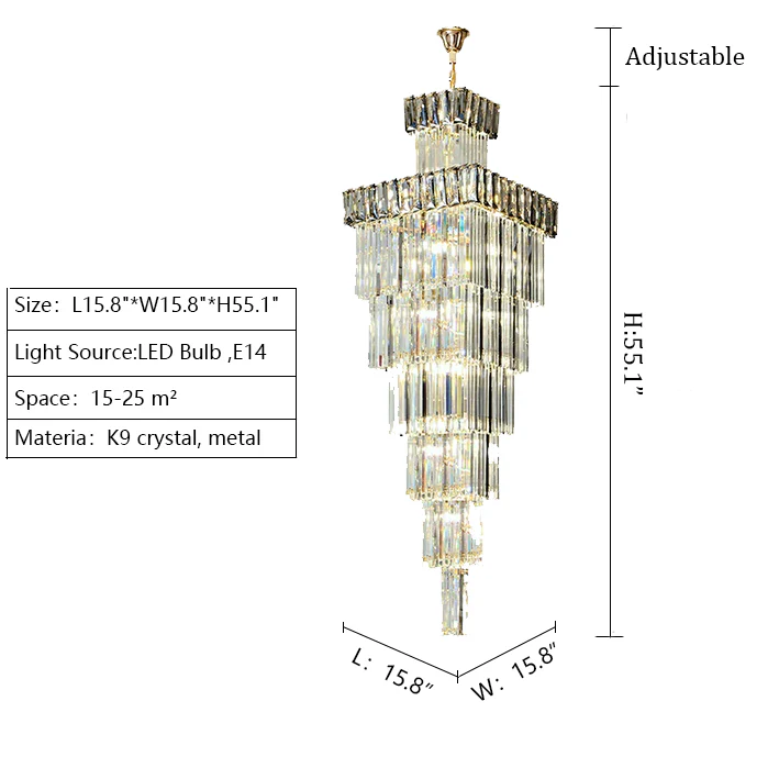 Decorative Large Vertical Crystal Staircase Chandelier Foyer Ceiling Light Fixture Lamp In Gray/ Amber Brim - Image 2