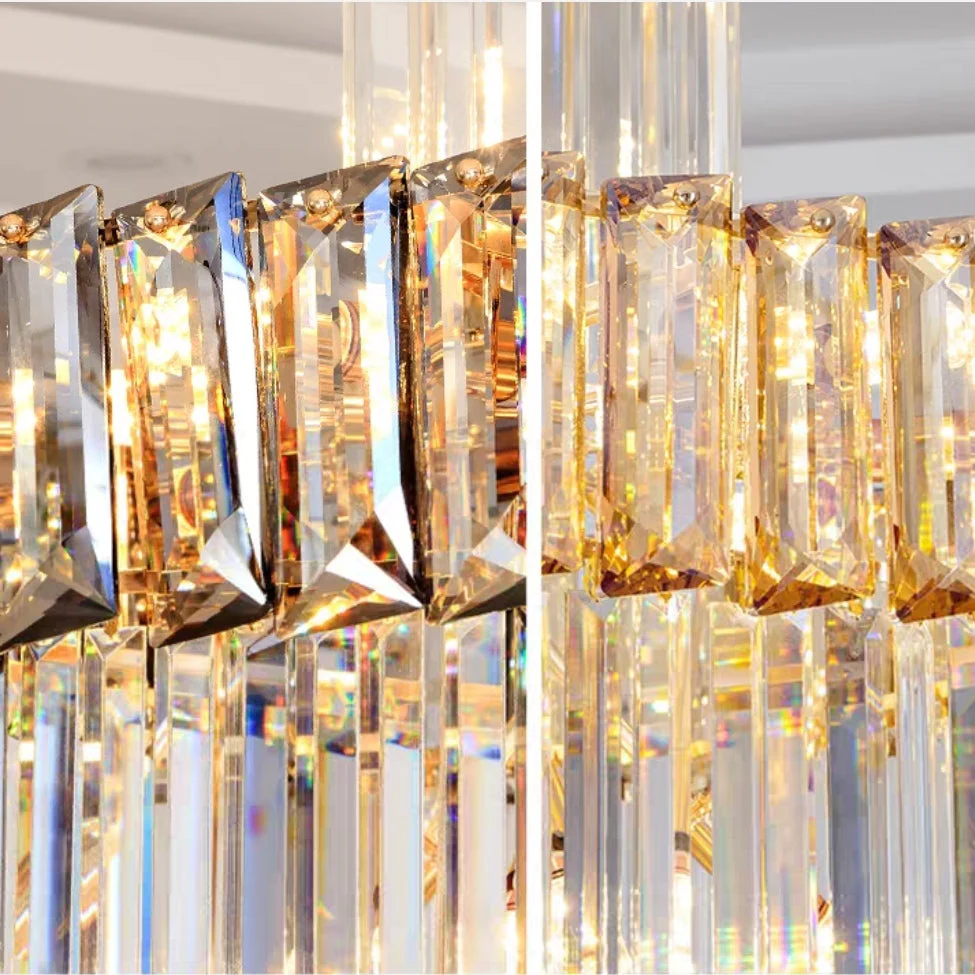 Decorative Large Vertical Crystal Staircase Chandelier Foyer Ceiling Light Fixture Lamp In Gray/ Amber Brim - Image 11