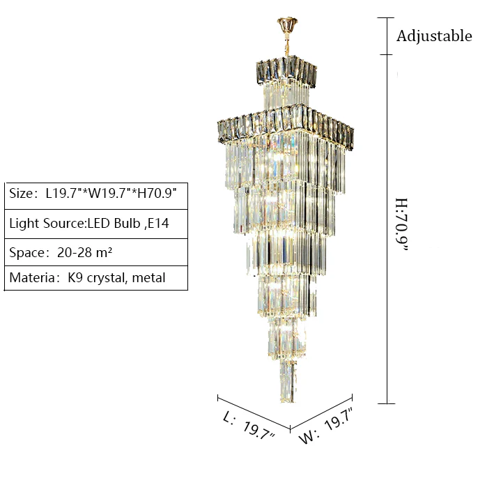 Decorative Large Vertical Crystal Staircase Chandelier Foyer Ceiling Light Fixture Lamp In Gray/ Amber Brim - Image 15