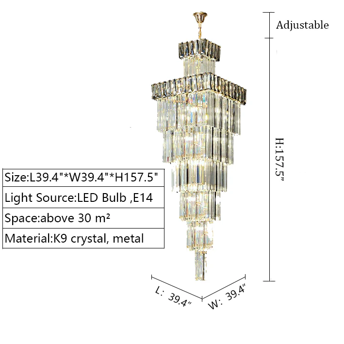 Decorative Large Vertical Crystal Staircase Chandelier Foyer Ceiling Light Fixture Lamp In Gray/ Amber Brim - Image 20