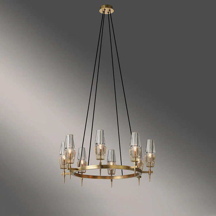 David Glass Round Chandelier Brass - Image 3