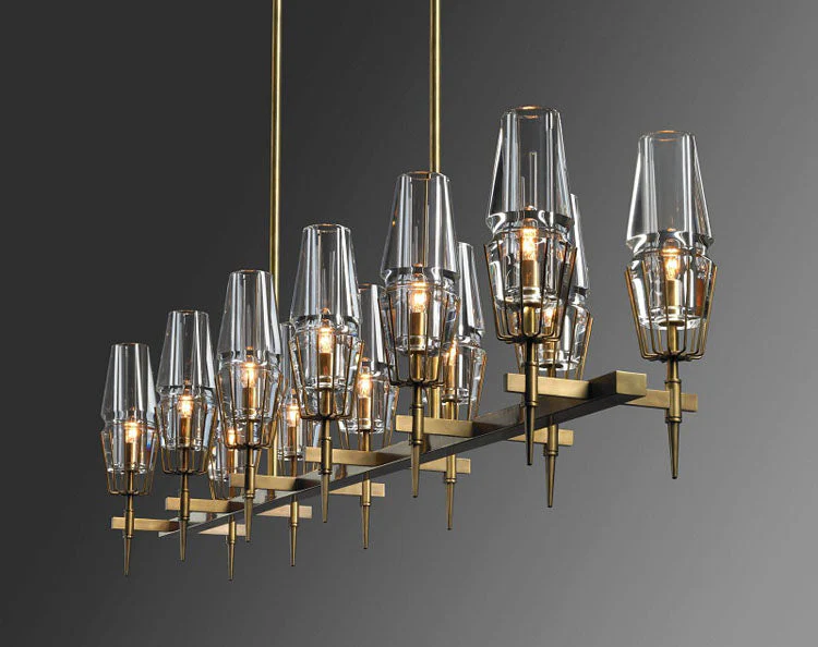 David Glass Round Chandelier Brass - Image 4