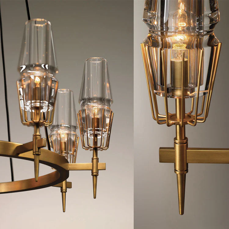 David Glass Round Chandelier Brass - Image 5